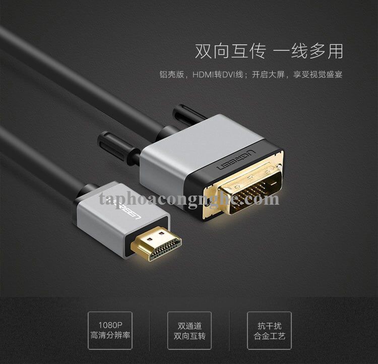 Ugreen 20889 5M màu Đen Cáp chuyển đổi HDMI sang DVI 24 + 1 thuần đồng cao cấp HD128 30020889